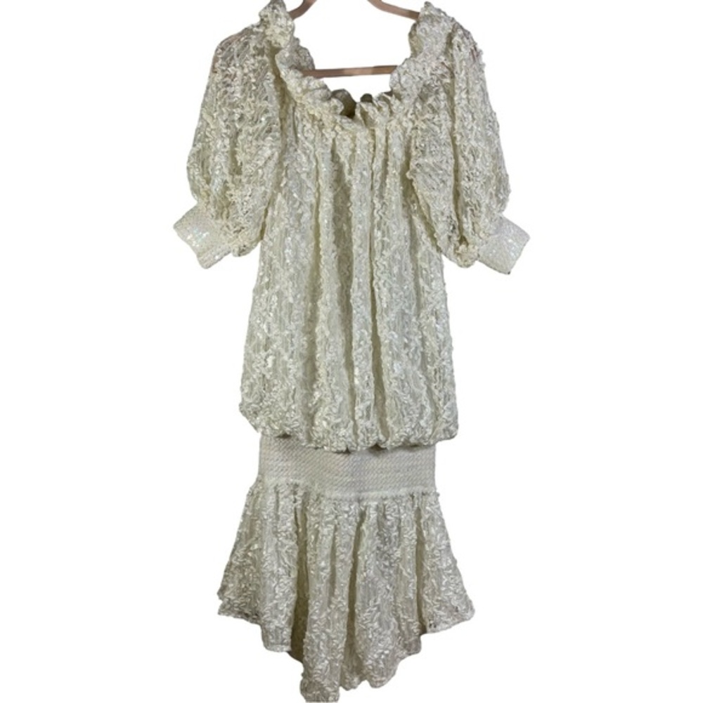 Vintage Damianou white lace off-the-shoulder sequeen dress Size S